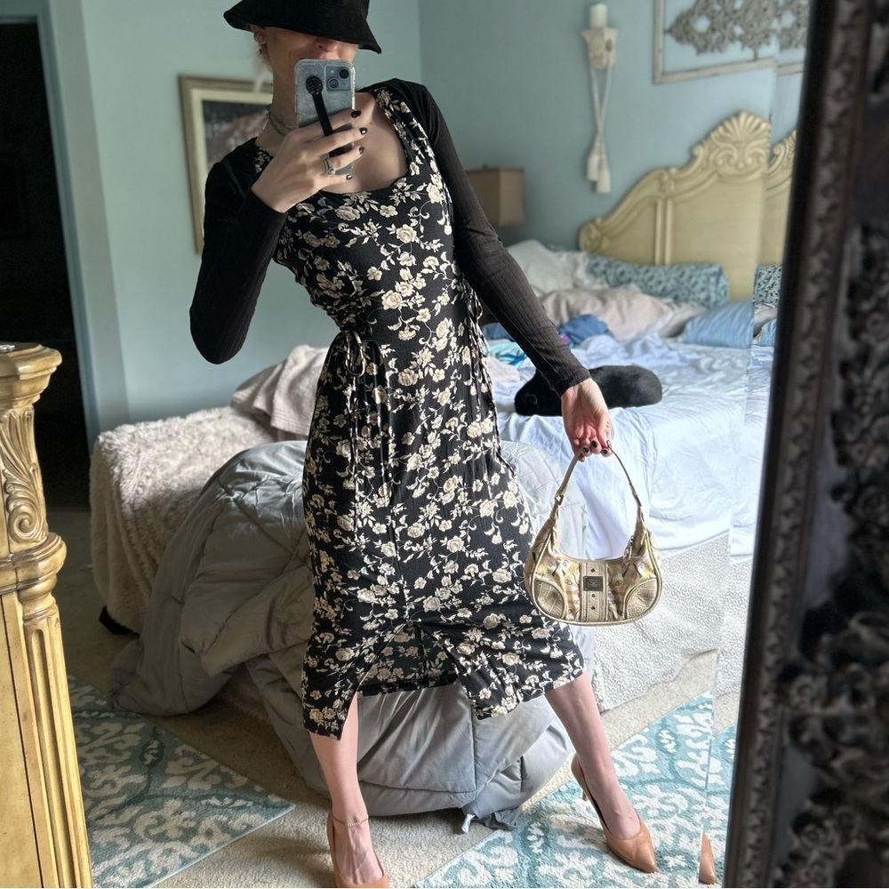 Vintage 90s corset lace up ditsy floral dress - Picture 12 of 15